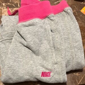 Nike Kids Light Gray Joggers with Pink Accents